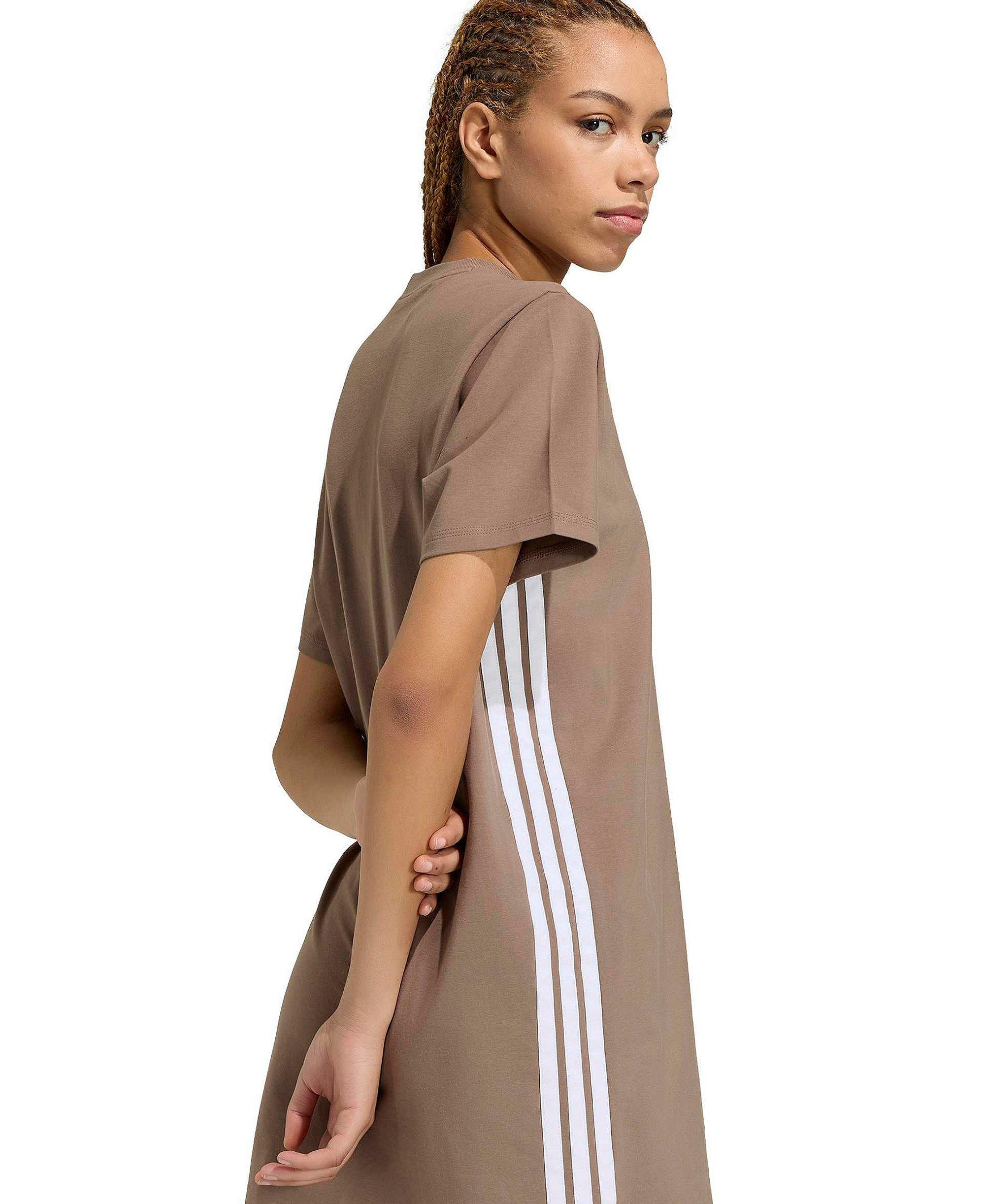 adidas Women's 3-Stripes Crewneck T-Shirt Dress - Khaki Six/White