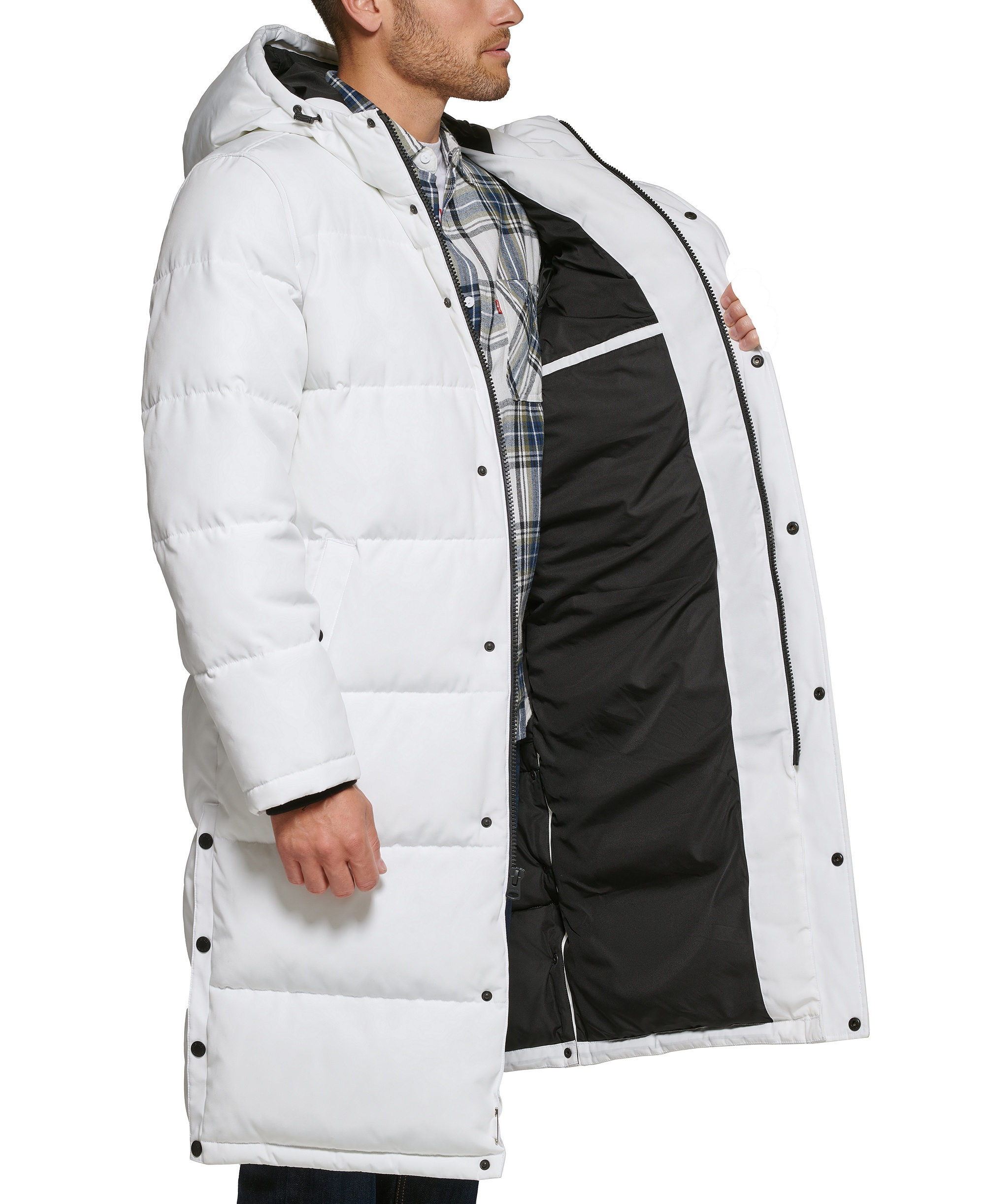 Levi's Men's Quilted Extra Long Parka Jacket - White