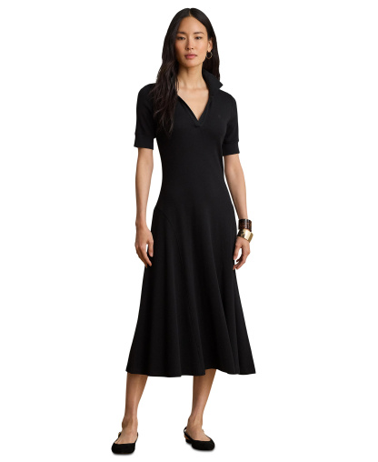 Lauren Ralph Lauren Women's Rib Knit Collared Dress - Black