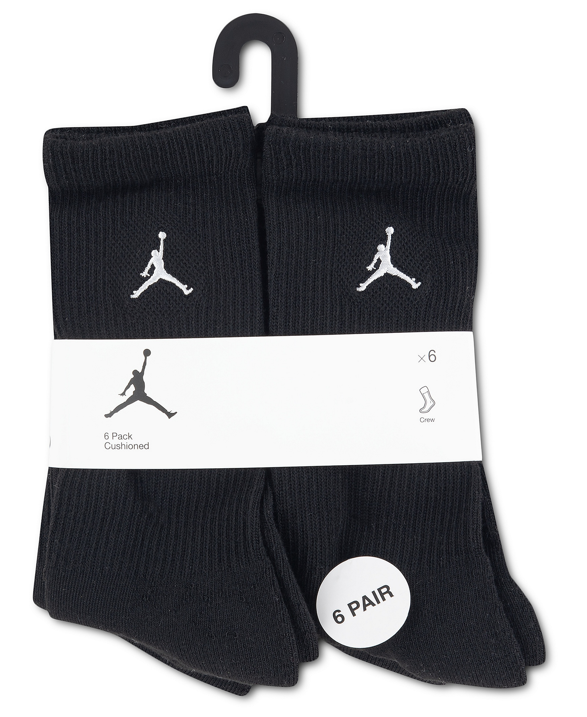 Jordan Boys' and Girls' 5-11 Everyday Essentials Crew Socks, 6-Pack - Black