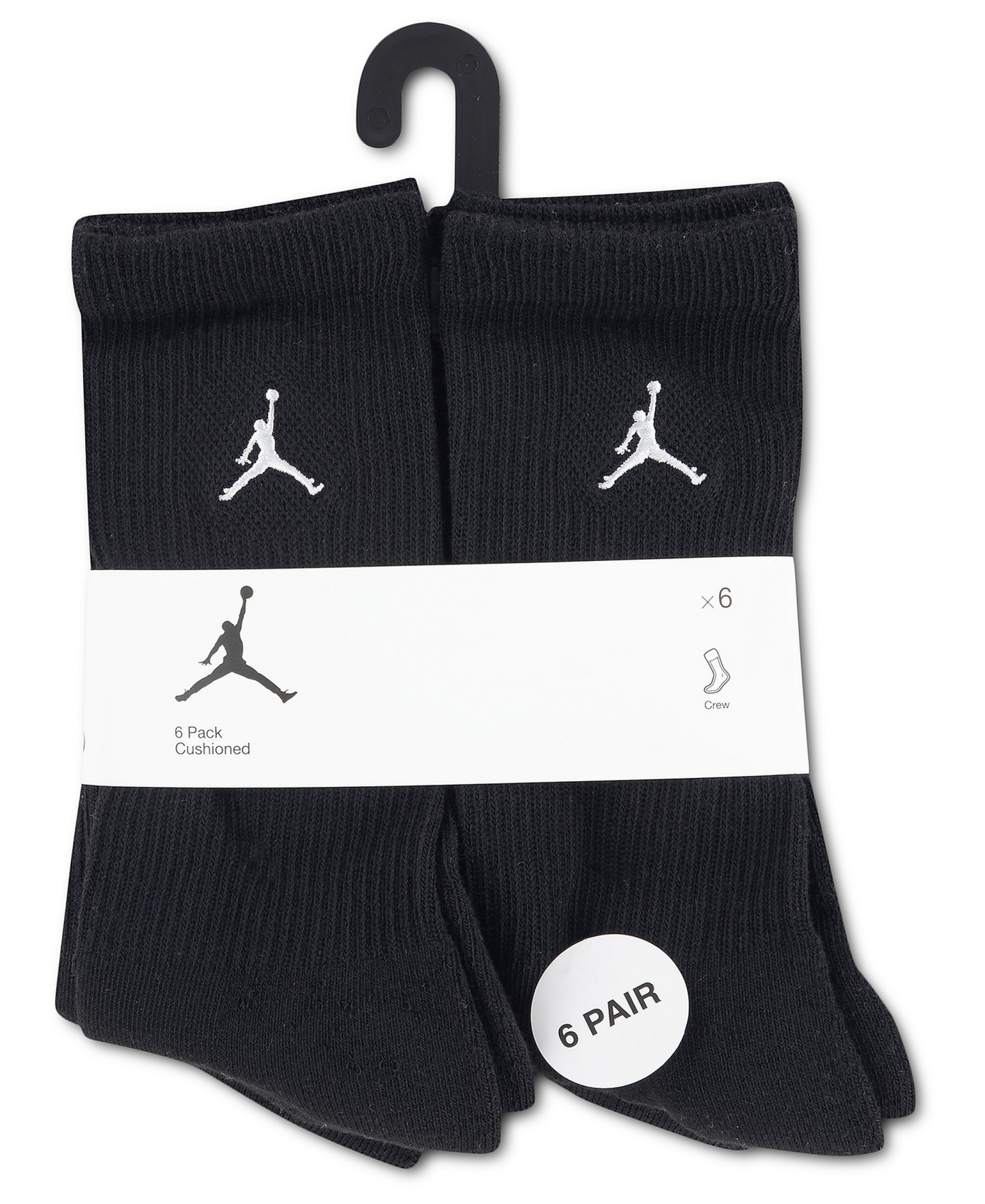 Jordan Boys' and Girls' 5-11 Everyday Essentials Crew Socks, 6-Pack - Black