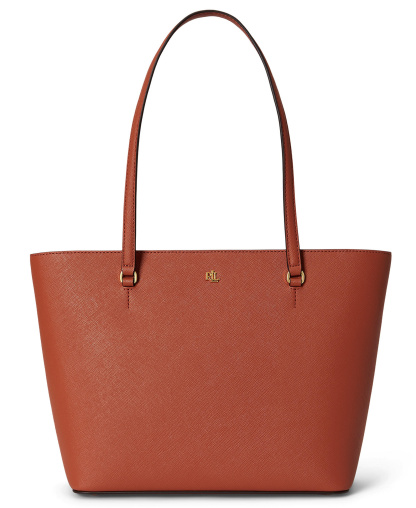 Lauren Ralph Lauren Crosshatch Leather Karly Medium Shopper Tote Handbag - Red Terracotta