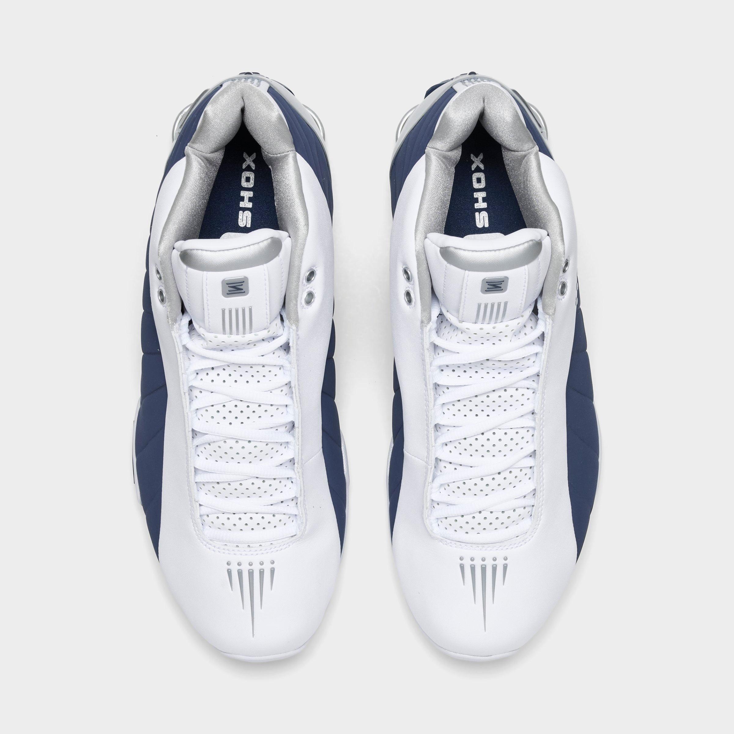 Men's Nithtke Shox BB4 Basketball Shoes - White/Midnight Navy/Metallic Silver - Top view