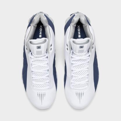 Men's Nithtke Shox BB4 Basketball Shoes - White/Midnight Navy/Metallic Silver - Top view