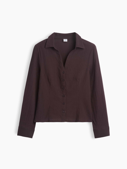 Textured Dobby Fitted Shirt - Terra brown