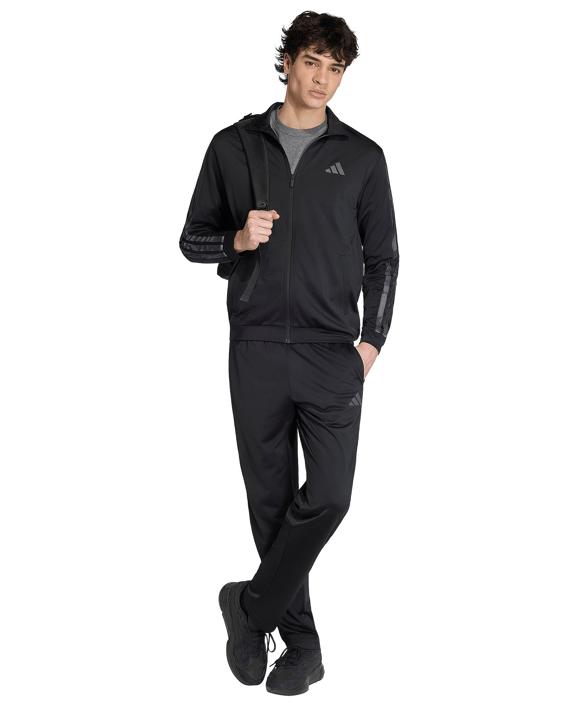 adidas Men's Camouflage Three-Stripes Regular-Fit Trackpants - Black