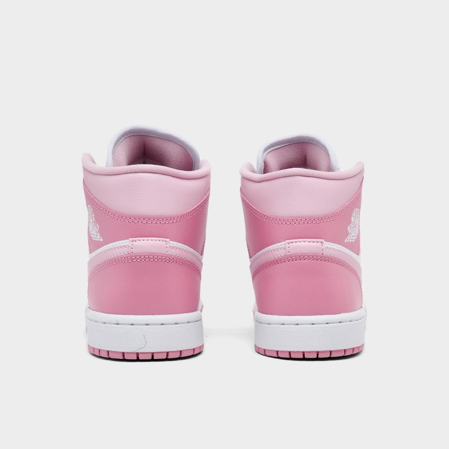Women's Air Jordan Retro 1 Mid Casual Shoes - Elemental Pink/Iced Carmine/Coconut Milk/Sai - Left shoe facing left. Outside of the shoe. - view 4