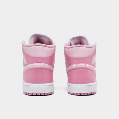 Women's Air Jordan Retro 1 Mid Casual Shoes - Elemental Pink/Iced Carmine/Coconut Milk/Sai - Left shoe facing left. Outside of the shoe. - view 4