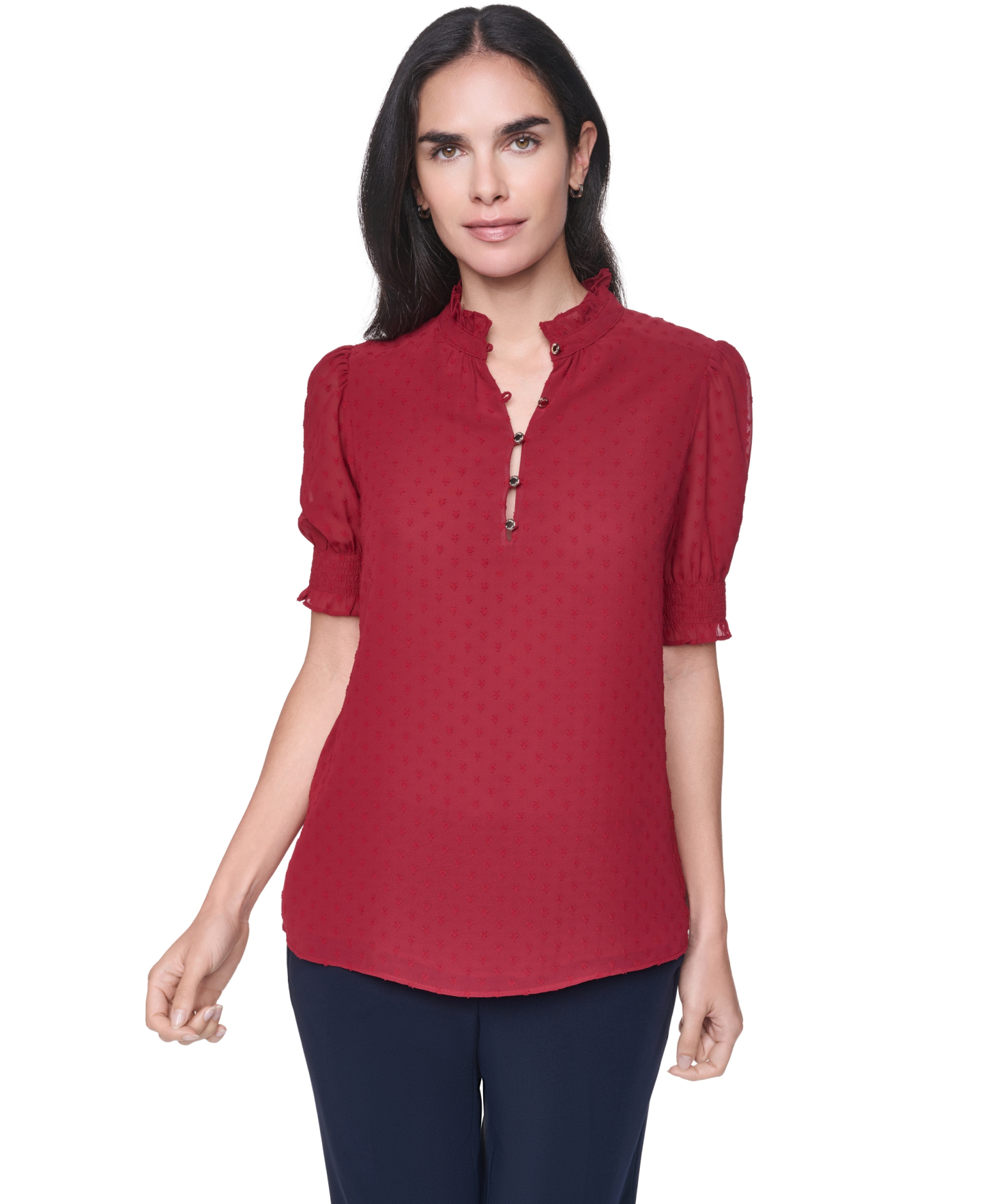 Tommy Hilfiger Women's Clip Dot Mock Neck Popover Top - Crimson
