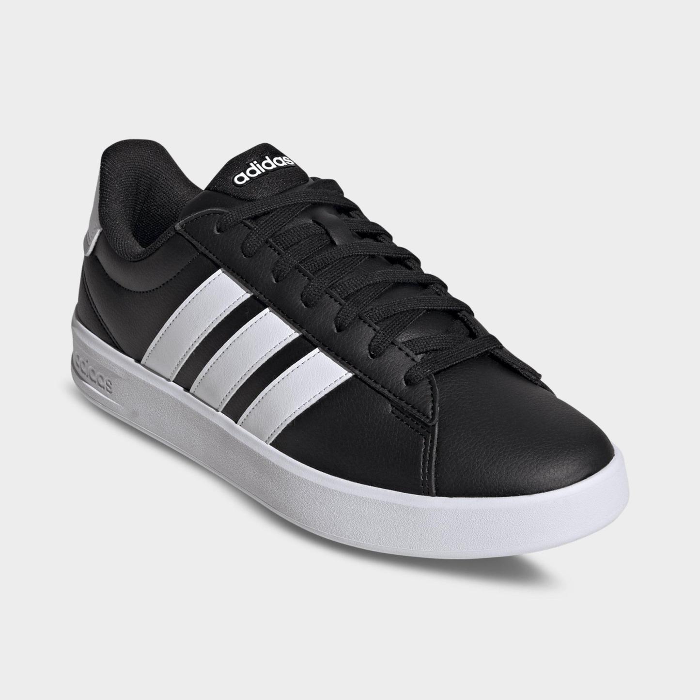 Men's adidas Grand Court Casual Shoes (Wide Width) - Core Black/Cloud White/Cloud White - Both shoes facing left