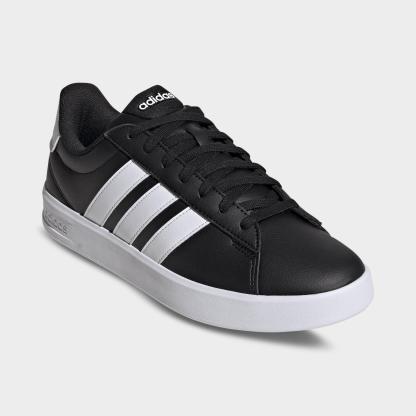 Men's adidas Grand Court Casual Shoes (Wide Width) - Core Black/Cloud White/Cloud White - Both shoes facing left