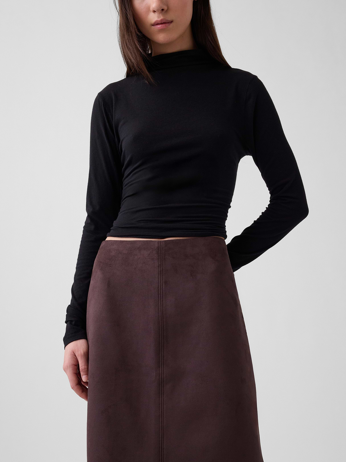 Vegan Suede Pencil Skirt - Terra brown