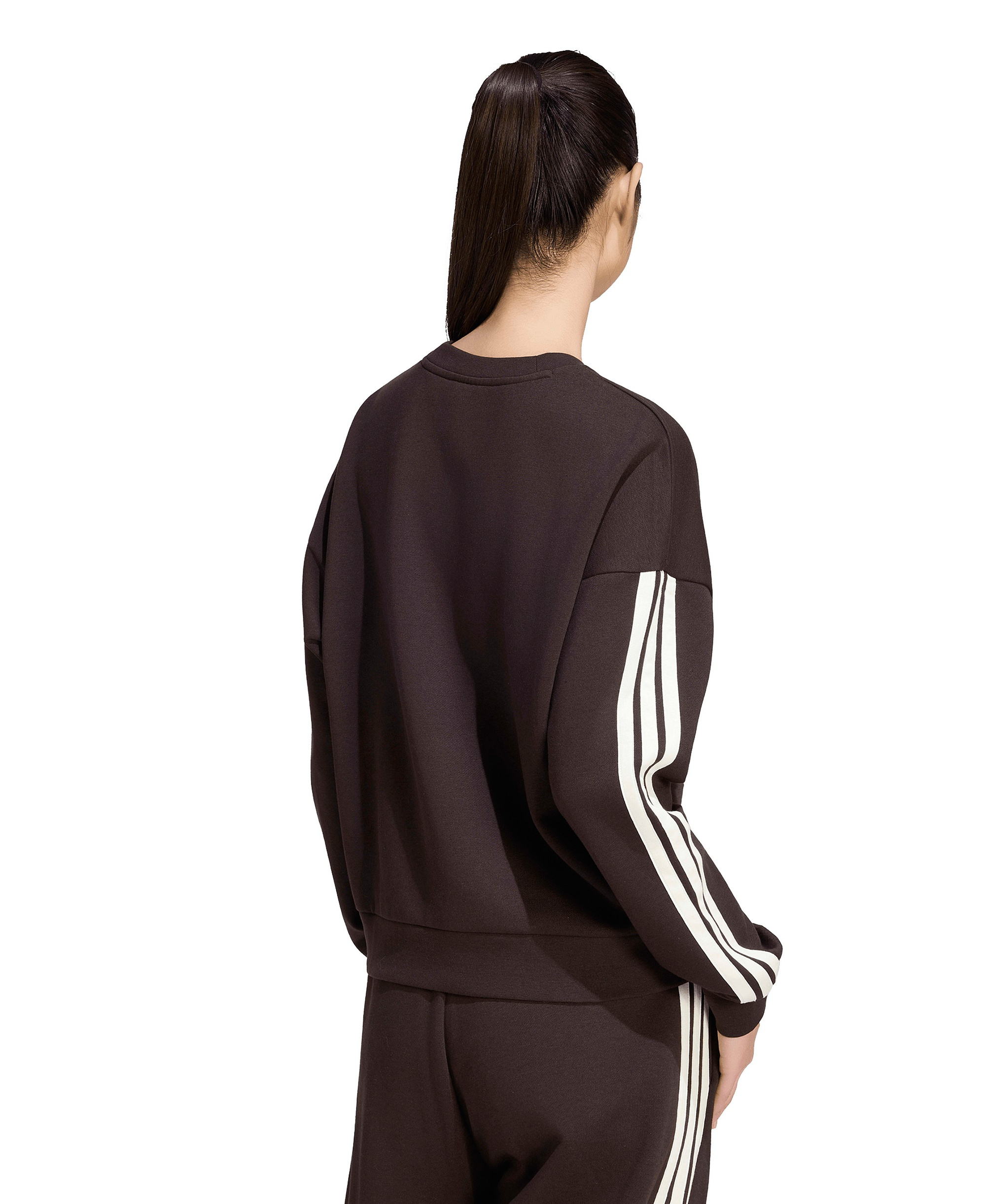 adidas Women's Essentials 3-Stripes Fleece Crew Neck Sweatshirt - Aurora Coffee/Ivory