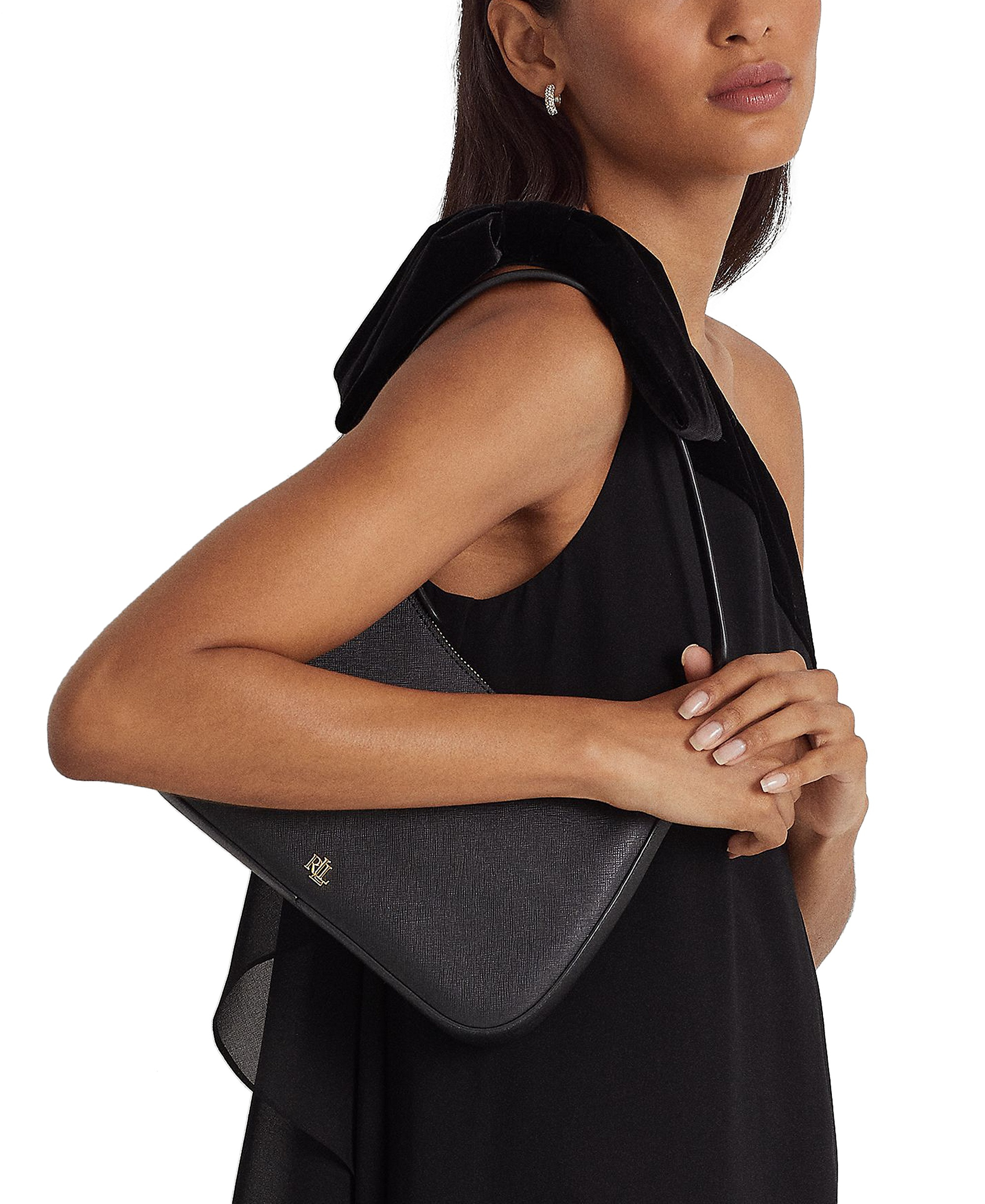Lauren Ralph Lauren Crosshatch Leather Danni Small Shoulder Handbag - Black
