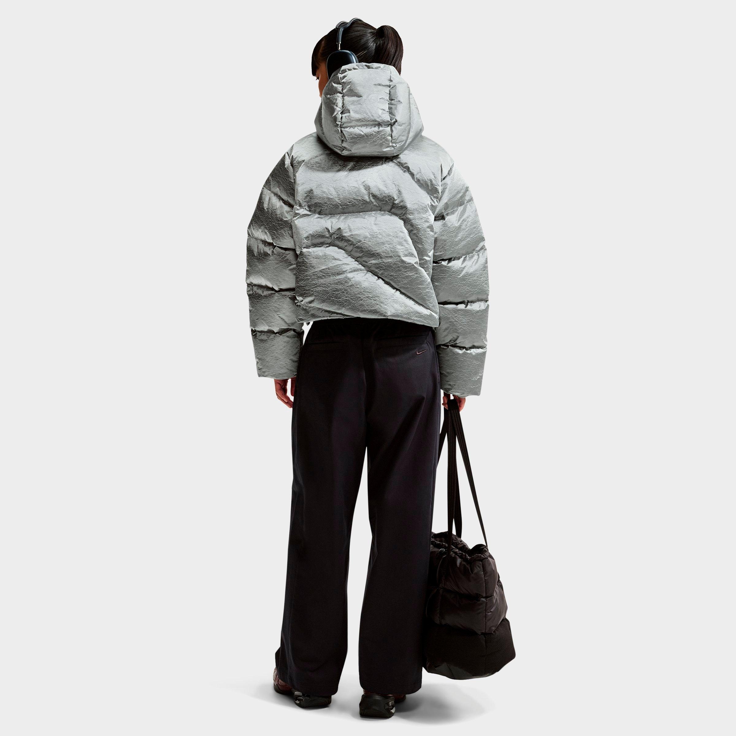 Women's Nithtke Sportswear Swoosh Series Therma-FIT Oversized Full-Zip Down Puffer Jacket - Metallic Silver/Light Smoke Grey