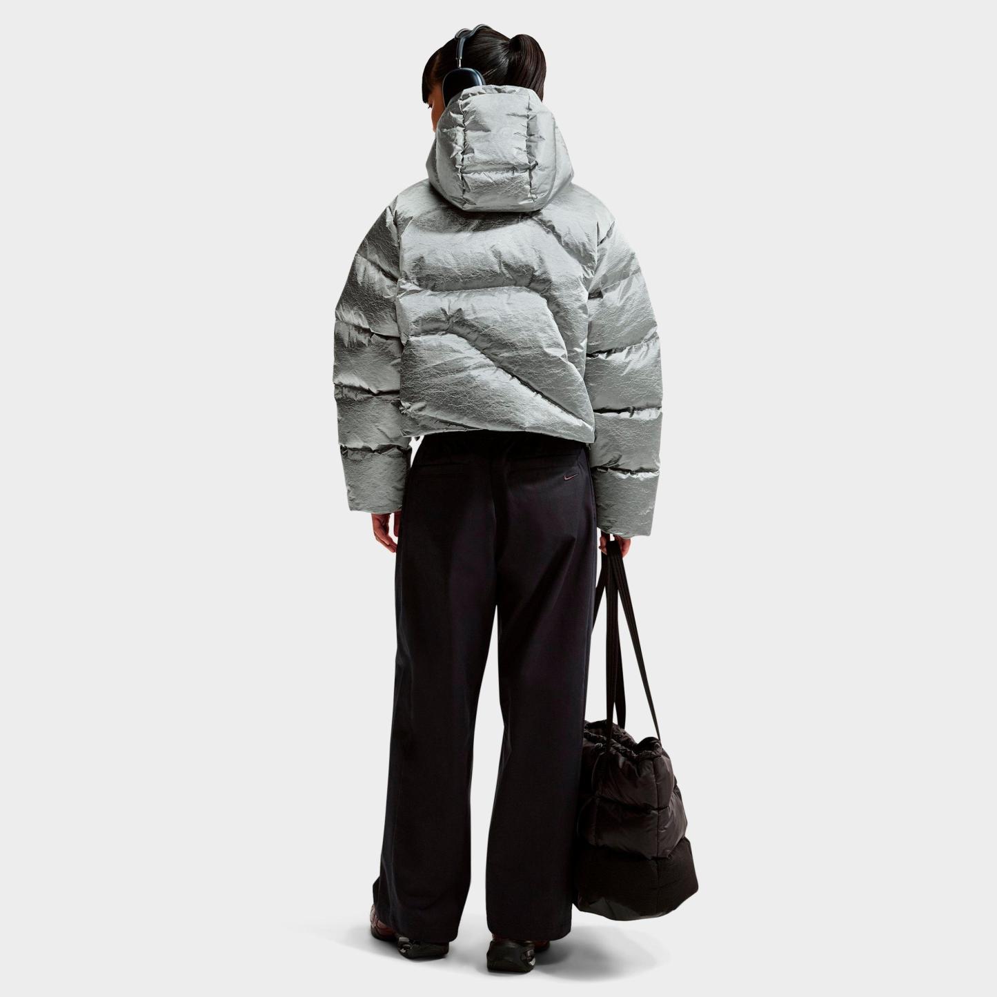 Women's Nithtke Sportswear Swoosh Series Therma-FIT Oversized Full-Zip Down Puffer Jacket - Metallic Silver/Light Smoke Grey