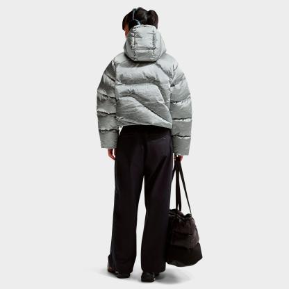 Women's Nithtke Sportswear Swoosh Series Therma-FIT Oversized Full-Zip Down Puffer Jacket - Metallic Silver/Light Smoke Grey