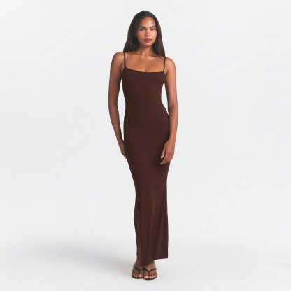 SOFT LOUNGE LONG SLIP DRESS - COCOA - image 15