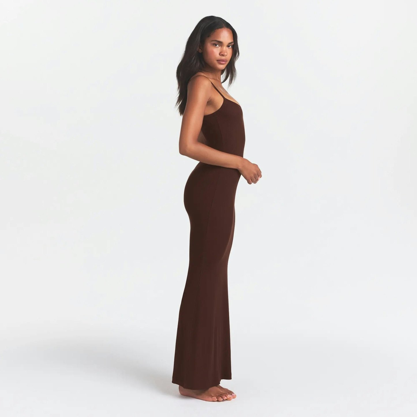 SOFT LOUNGE LONG SLIP DRESS - COCOA - image 17
