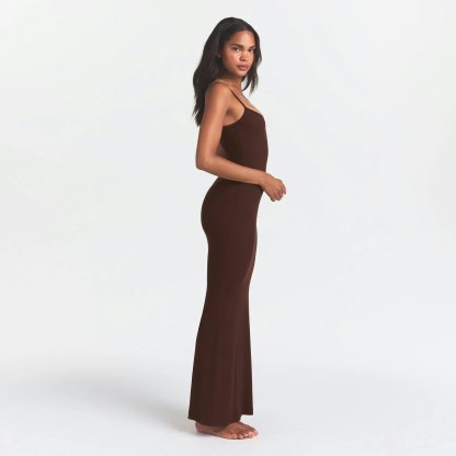 SOFT LOUNGE LONG SLIP DRESS - COCOA - image 17