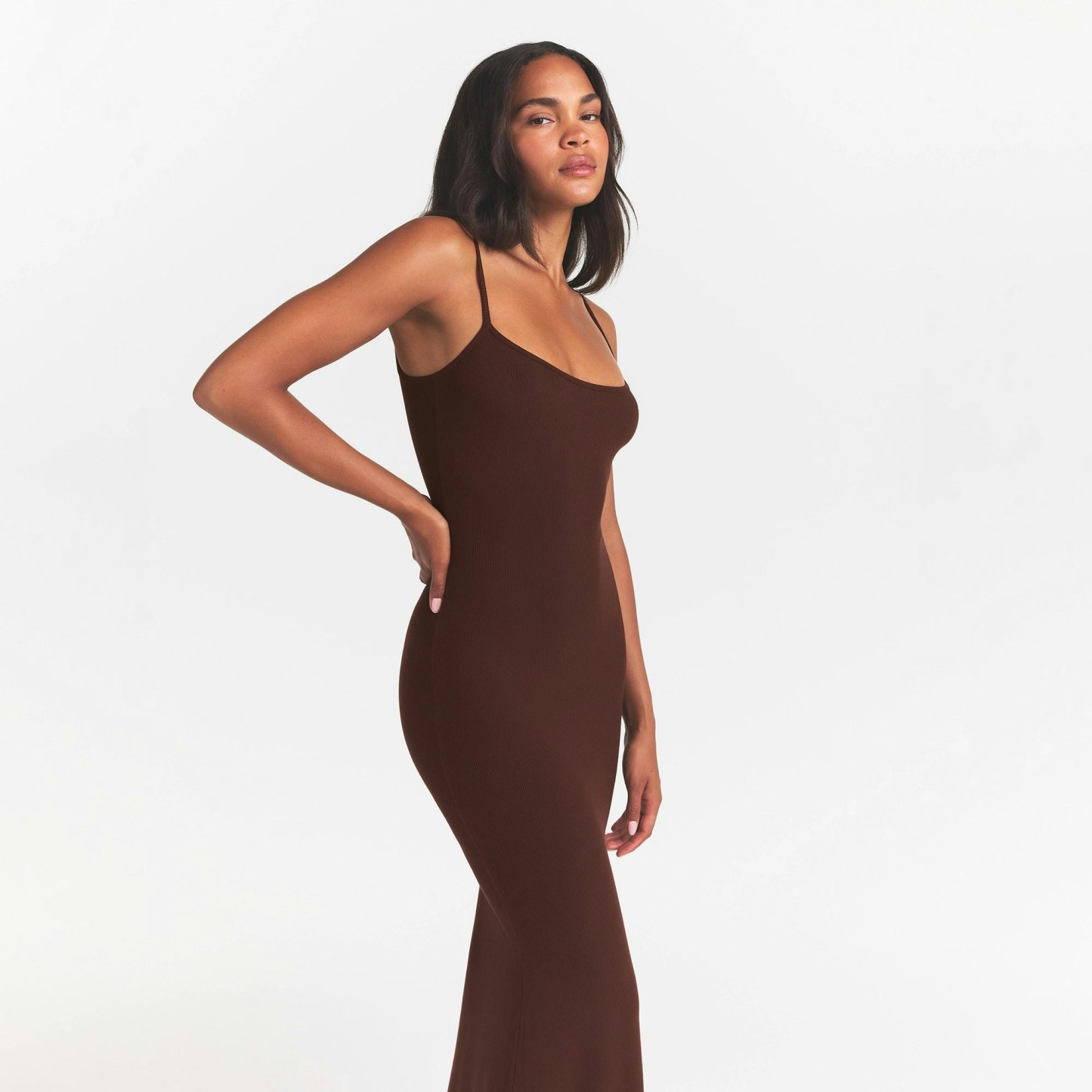 SOFT LOUNGE LONG SLIP DRESS - COCOA - image 16