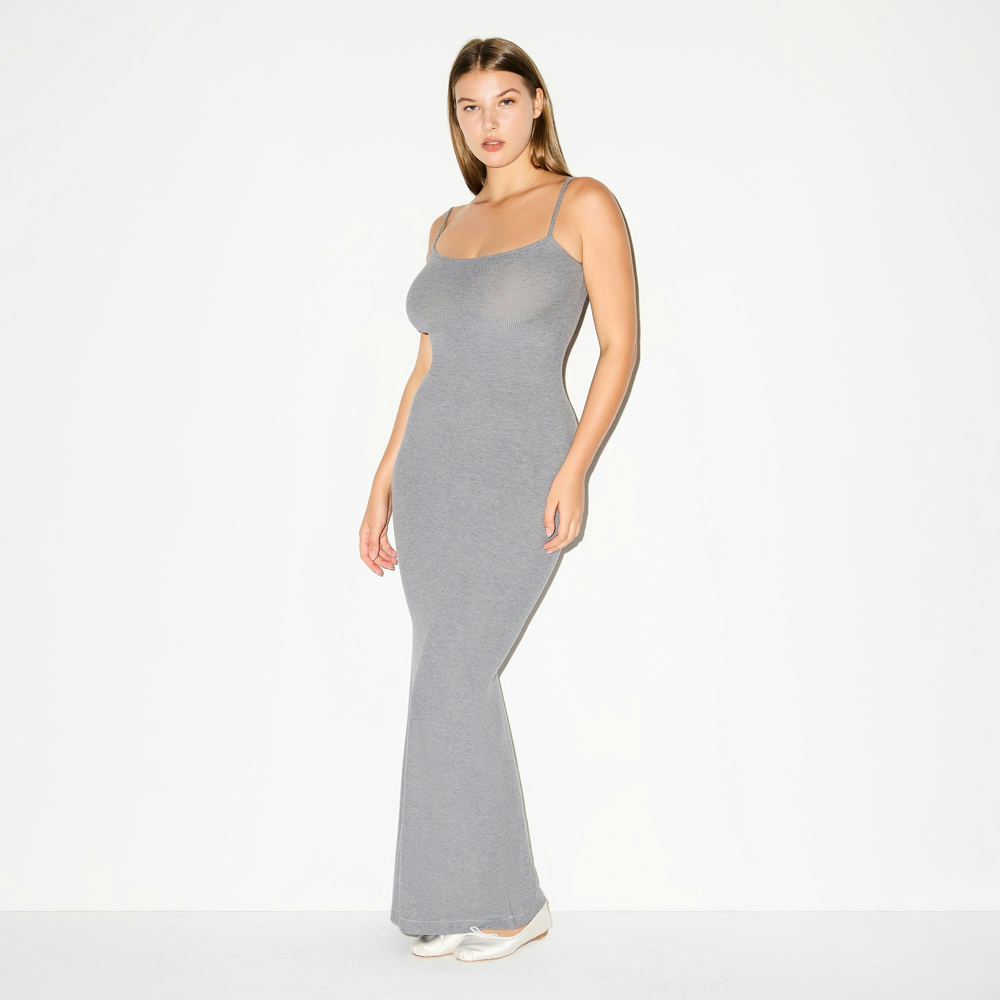 SOFT LOUNGE LONG SLIP DRESS - HEATHER GREY - image 11