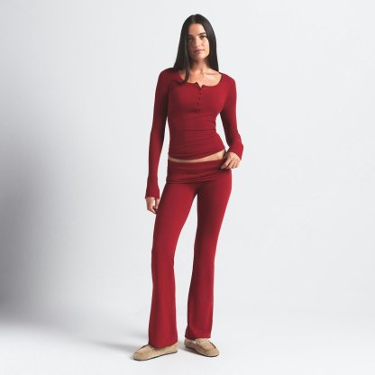 COTTON JERSEY FOLDOVER PANT - BRICK - image 13