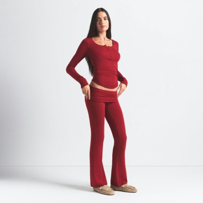 COTTON JERSEY FOLDOVER PANT - BRICK - image 15