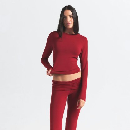 COTTON JERSEY FOLDOVER PANT - BRICK - image 14