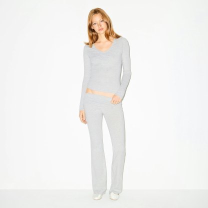 COTTON JERSEY FOLDOVER PANT - LIGHT HEATHER GREY - image 30