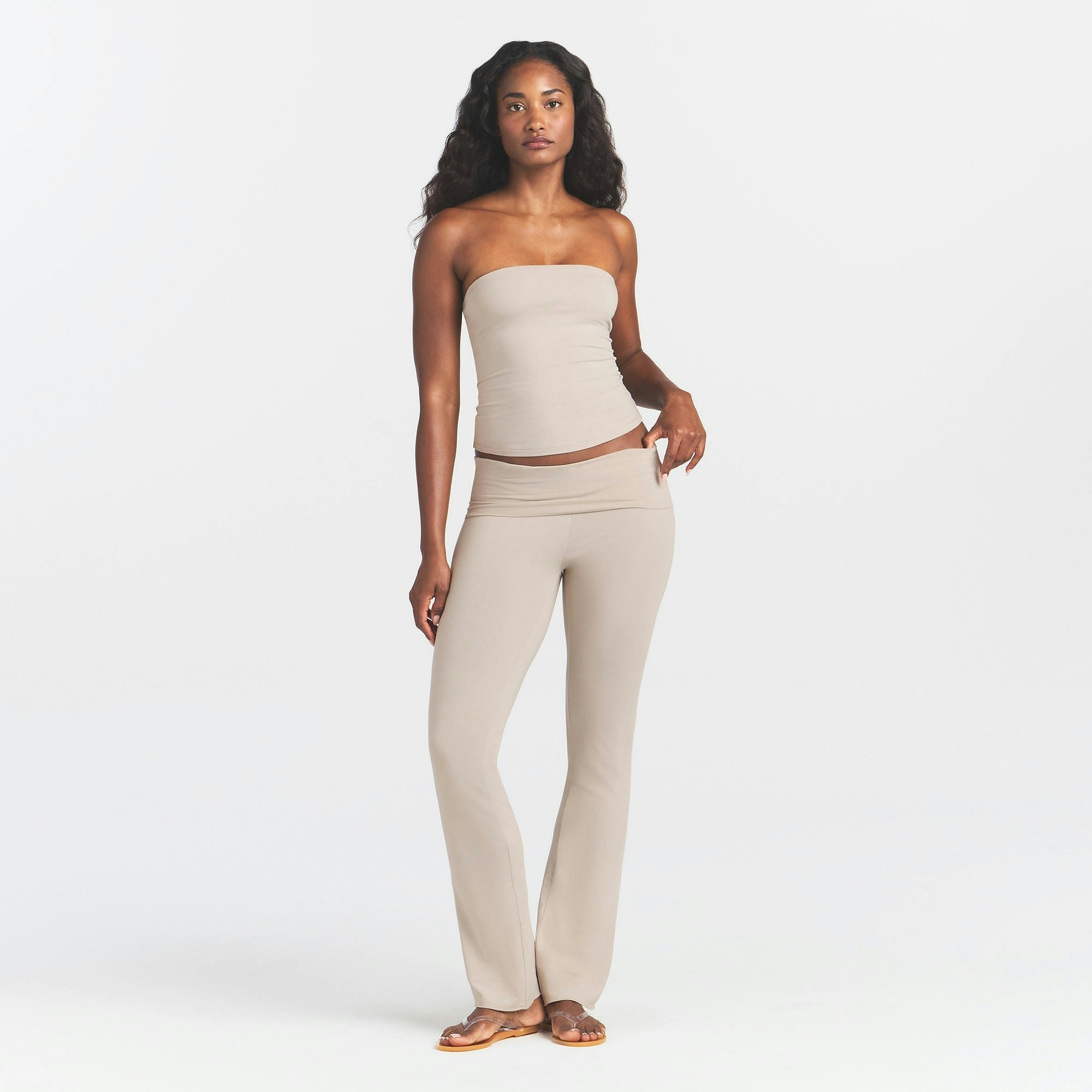 COTTON JERSEY FOLDOVER PANT - STONE - image 7