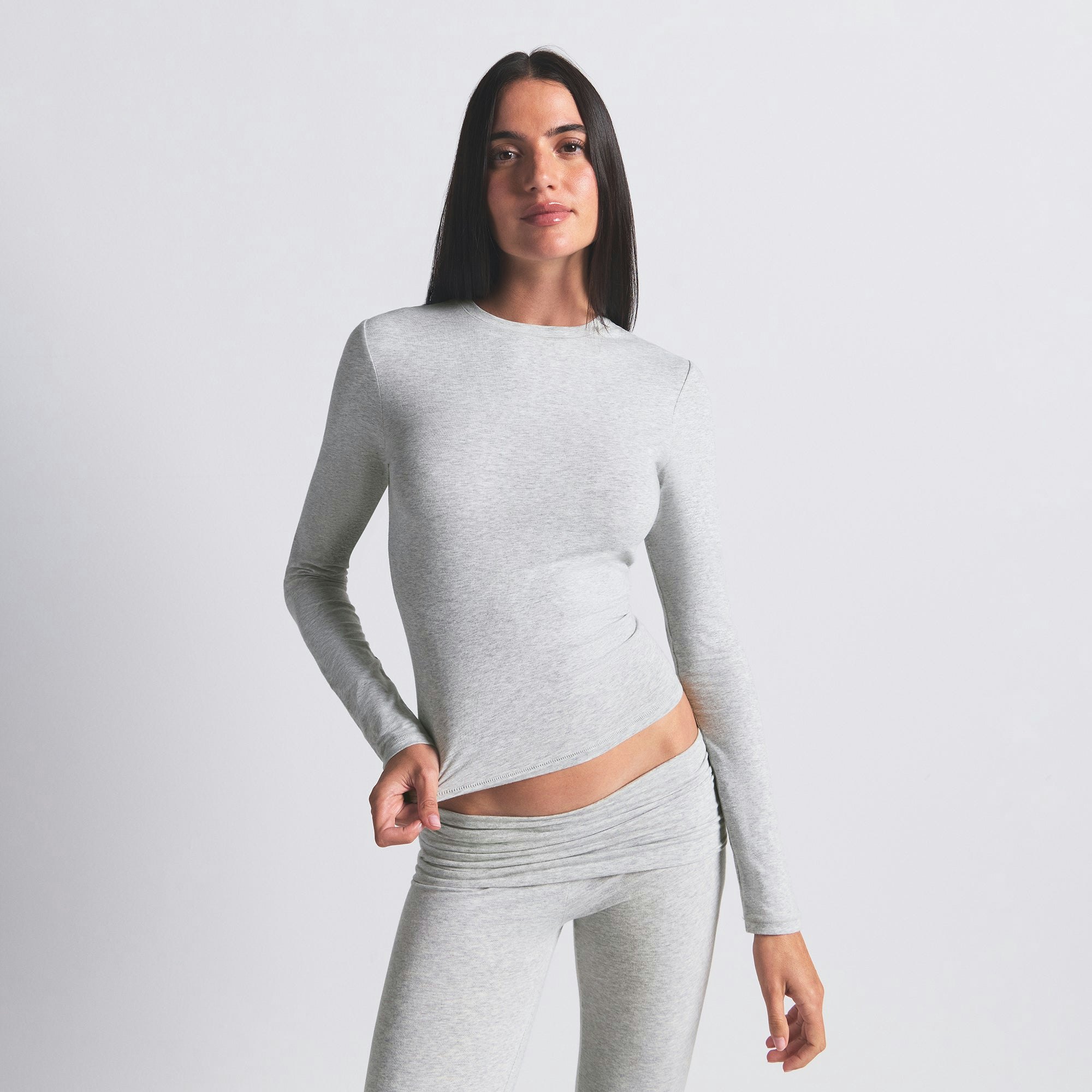 COTTON JERSEY LONG SLEEVE T-SHIRT - LIGHT HEATHER GREY - image 27