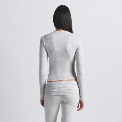COTTON JERSEY LONG SLEEVE T-SHIRT - LIGHT HEATHER GREY - image 29