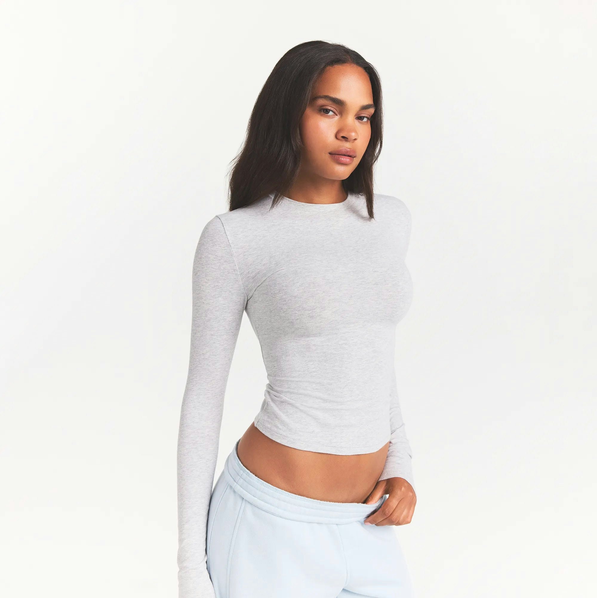COTTON JERSEY LONG SLEEVE T-SHIRT - LIGHT HEATHER GREY - image 24