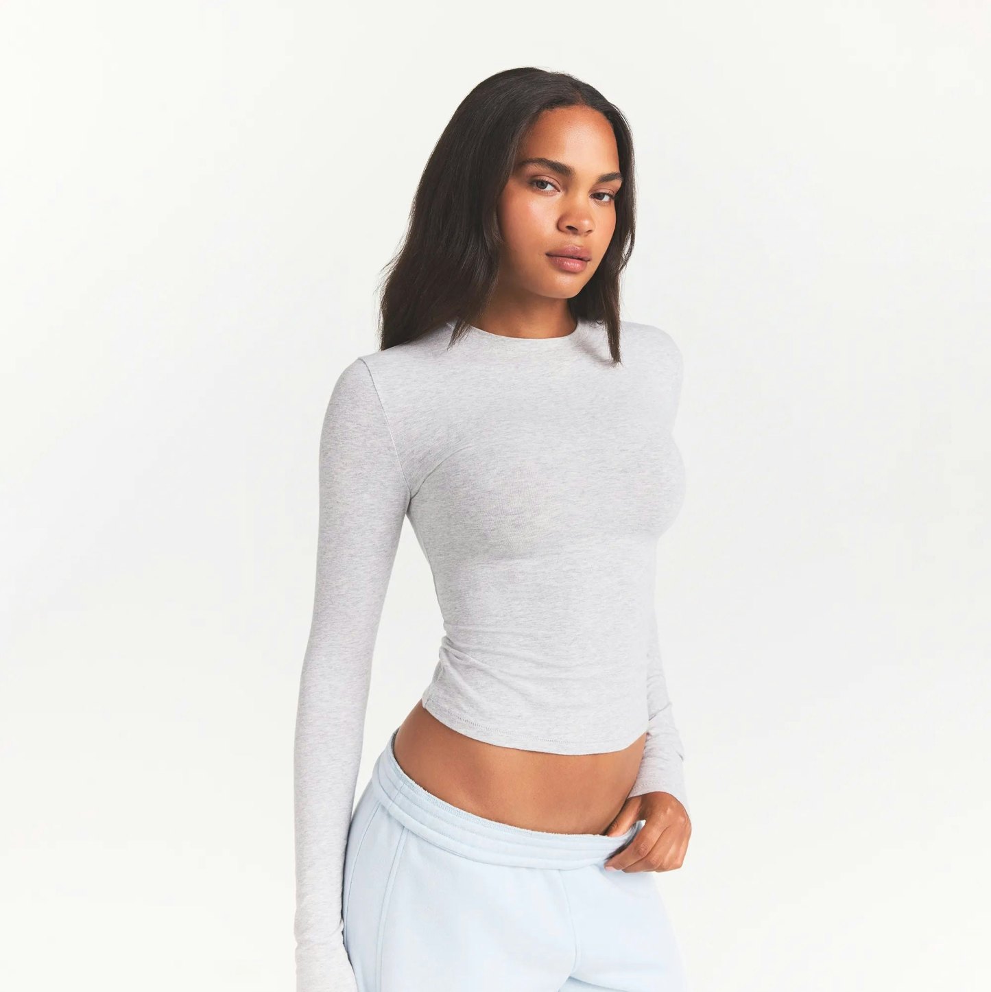 COTTON JERSEY LONG SLEEVE T-SHIRT - LIGHT HEATHER GREY - image 24