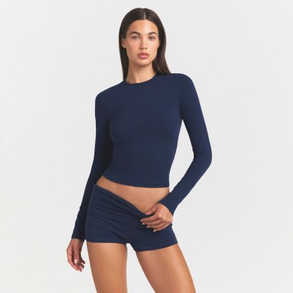 COTTON JERSEY LONG SLEEVE T-SHIRT - NAVY - image 14