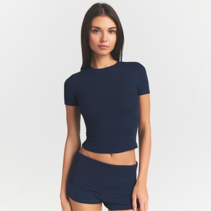 COTTON RIB T-SHIRT - NAVY - image 12