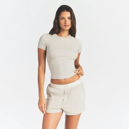 COTTON RIB T-SHIRT - STONE - image 7
