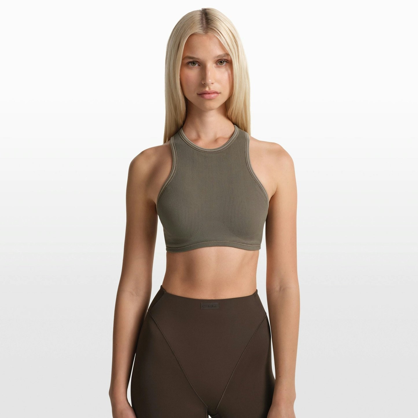 NikeSKIMS RIBBED SEAMLESS RACER FRONT BRA - DUSTY OAKMOSS - image 24