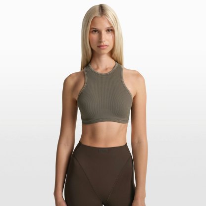 NikeSKIMS RIBBED SEAMLESS RACER FRONT BRA - DUSTY OAKMOSS - image 24