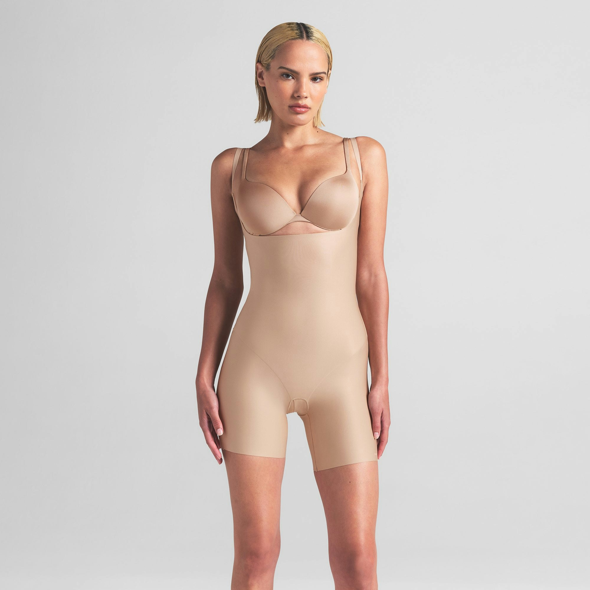 SKIMS BODY CORE SCULPT OPEN BUST MID THIGH BODYSUIT - CLAY
