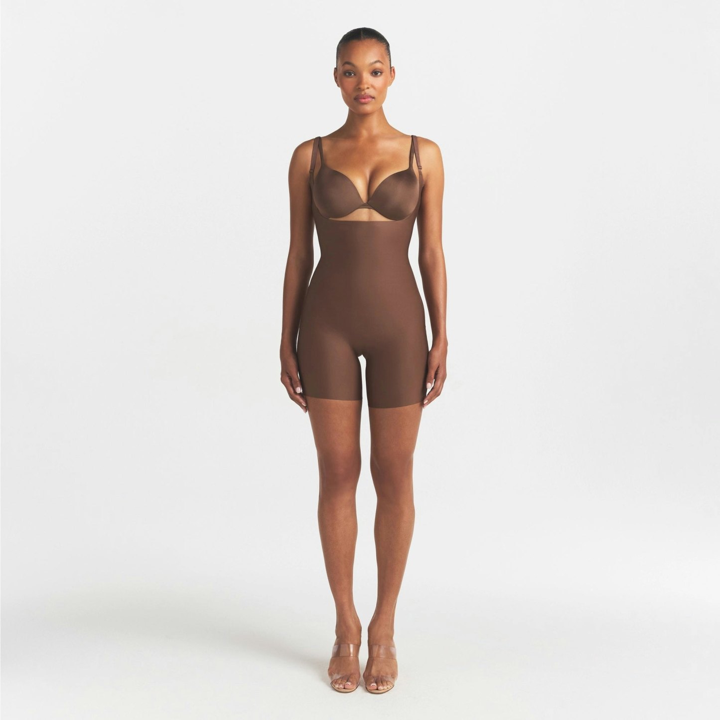 SKIMS BODY CORE SCULPT BACK SMOOTHING OPEN BUST MID THIGH BODYSUIT - JASPER