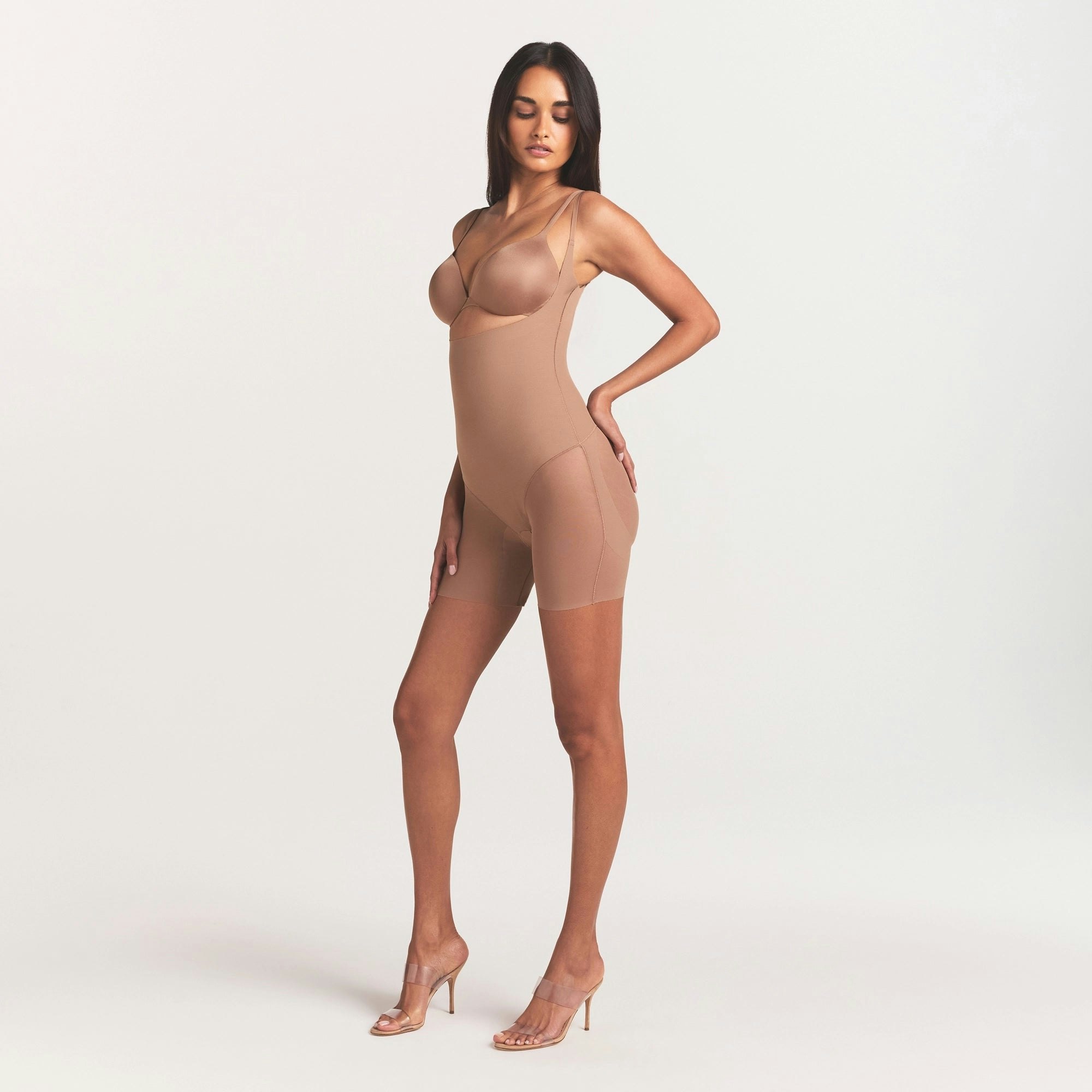 SKIMS BODY CORE SCULPT BACK SMOOTHING OPEN BUST MID THIGH BODYSUIT - SIENNA