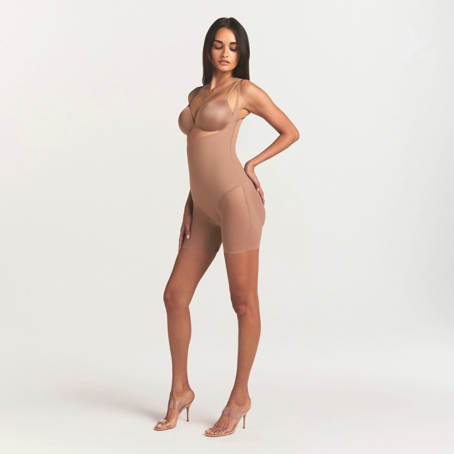 SKIMS BODY CORE SCULPT BACK SMOOTHING OPEN BUST MID THIGH BODYSUIT - SIENNA
