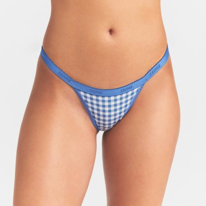 LIGHTWEIGHT COTTON LOGO PICOT STRING BIKINI - ARCTIC GINGHAM