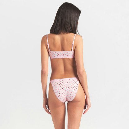 LIGHTWEIGHT COTTON LOGO PICOT STRING BIKINI - BABY PINK ARROWED HEARTS