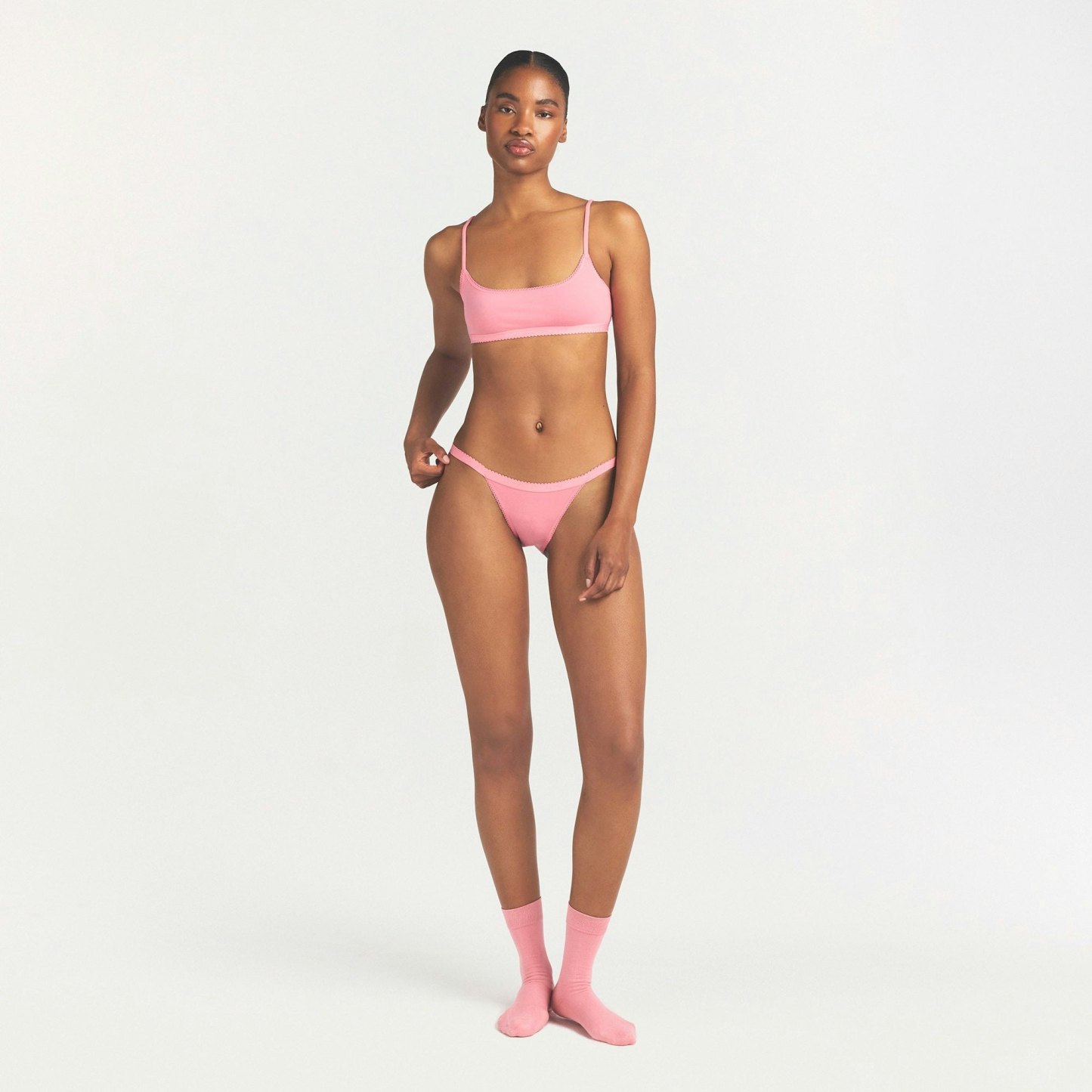 LIGHTWEIGHT COTTON LOGO PICOT STRING BIKINI - MELON TONAL