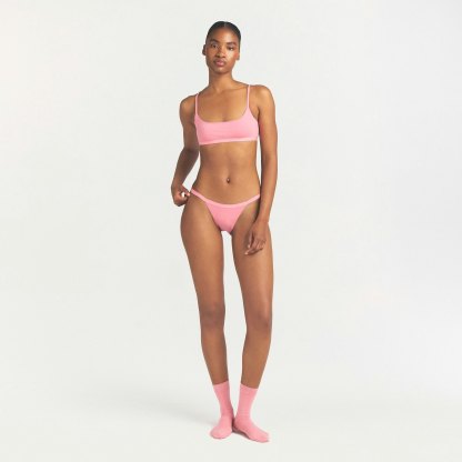LIGHTWEIGHT COTTON LOGO PICOT STRING BIKINI - MELON TONAL