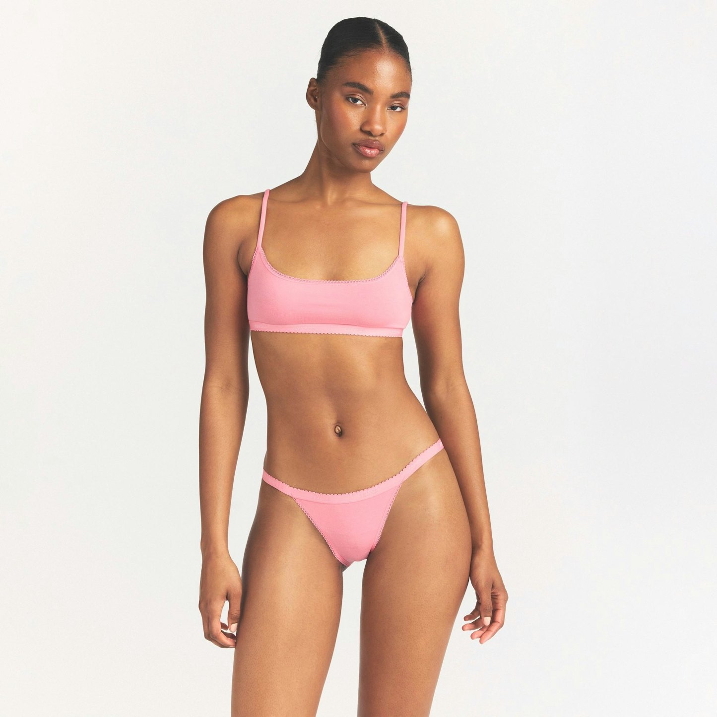 LIGHTWEIGHT COTTON LOGO PICOT STRING BIKINI - MELON TONAL