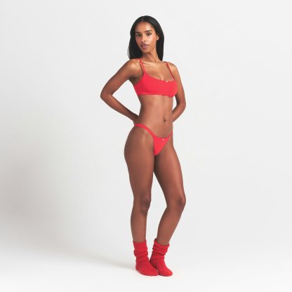 LIGHTWEIGHT COTTON LOGO PICOT STRING BIKINI - RUBY TONAL